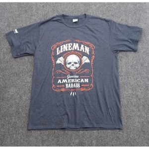 Port & Co Lineman‎ Shirt Mens Large Blue Graphic Skull Genuine American Badass
